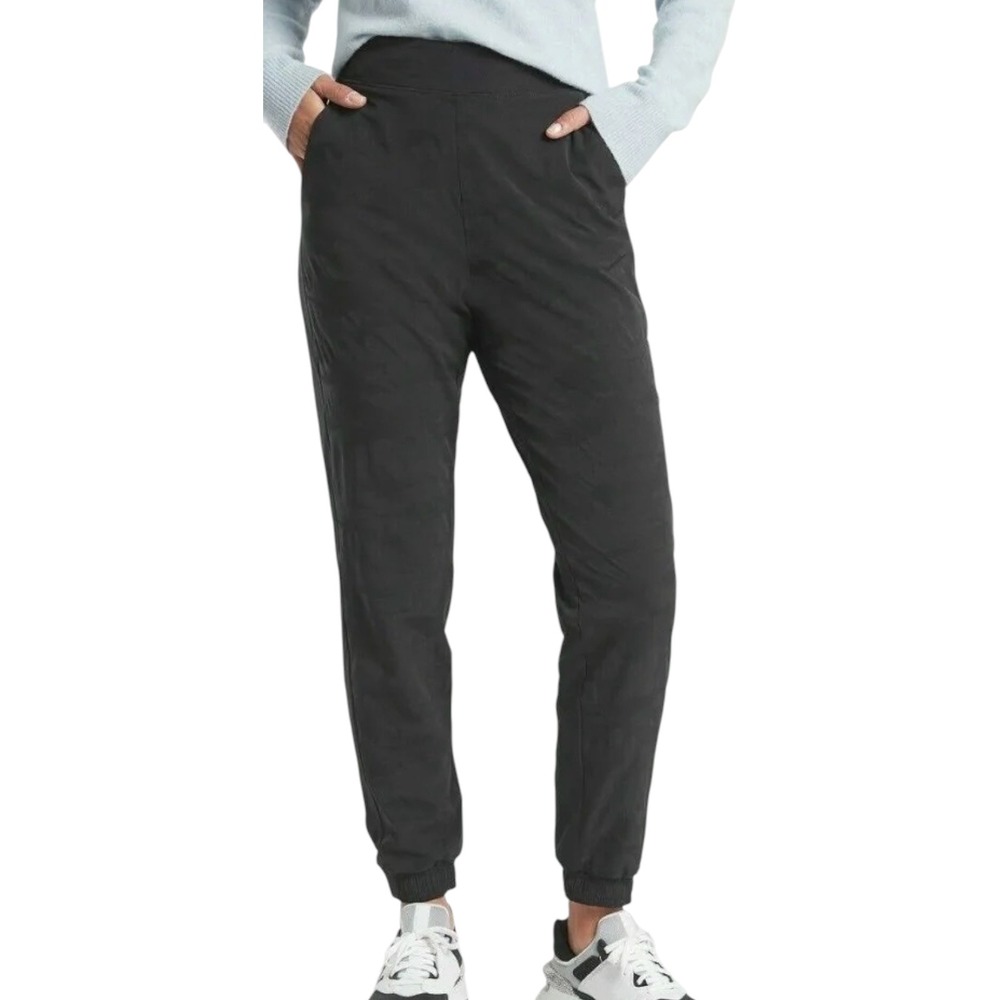 Athleta Brooklyn Textured Lined Jogger Size 4 Black Camo Travel Pants